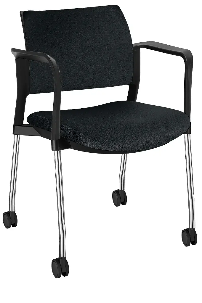 [OHV-336CR NEGRO] SILLA KYOS ESTRUCTURA CROMADA, CON BRAZOS Y RODAJAS, ASIENTO Y RESPALDO TAPIZADO 336