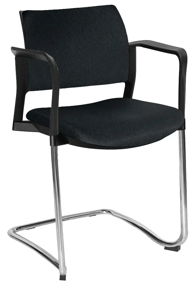 [OHV-340CR NEGRO] SILLA KYOS TRINEOCROMADO CON BRAZOS, ASIENTO Y RESPALDO TAPIZADO