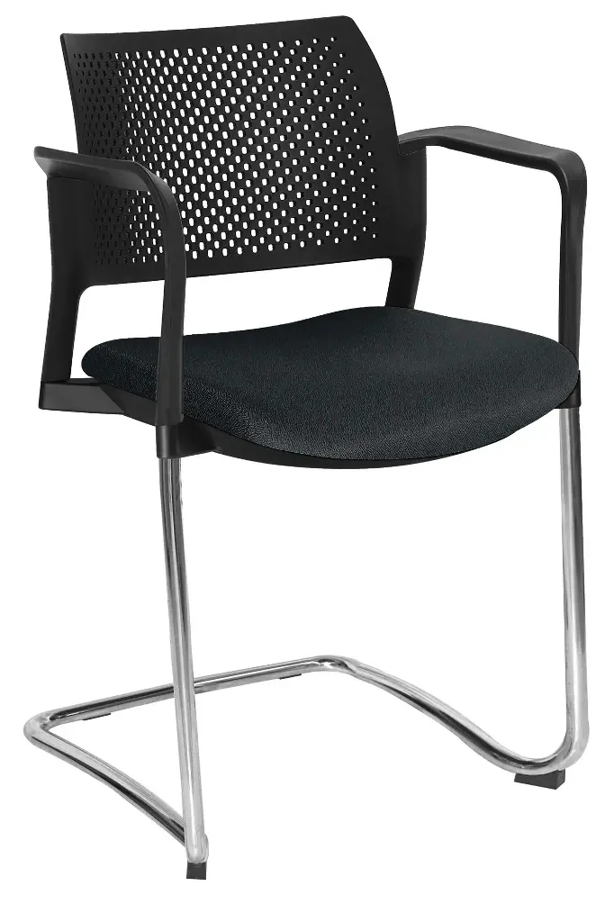 [OHV-358CR NEGROCRFT] SILLA KYOS TRINEO CROMADO, CON BRAZOS, RESPALDO NEGRO CON BRAZOS ASIENTO TAPIZADO TRINEO