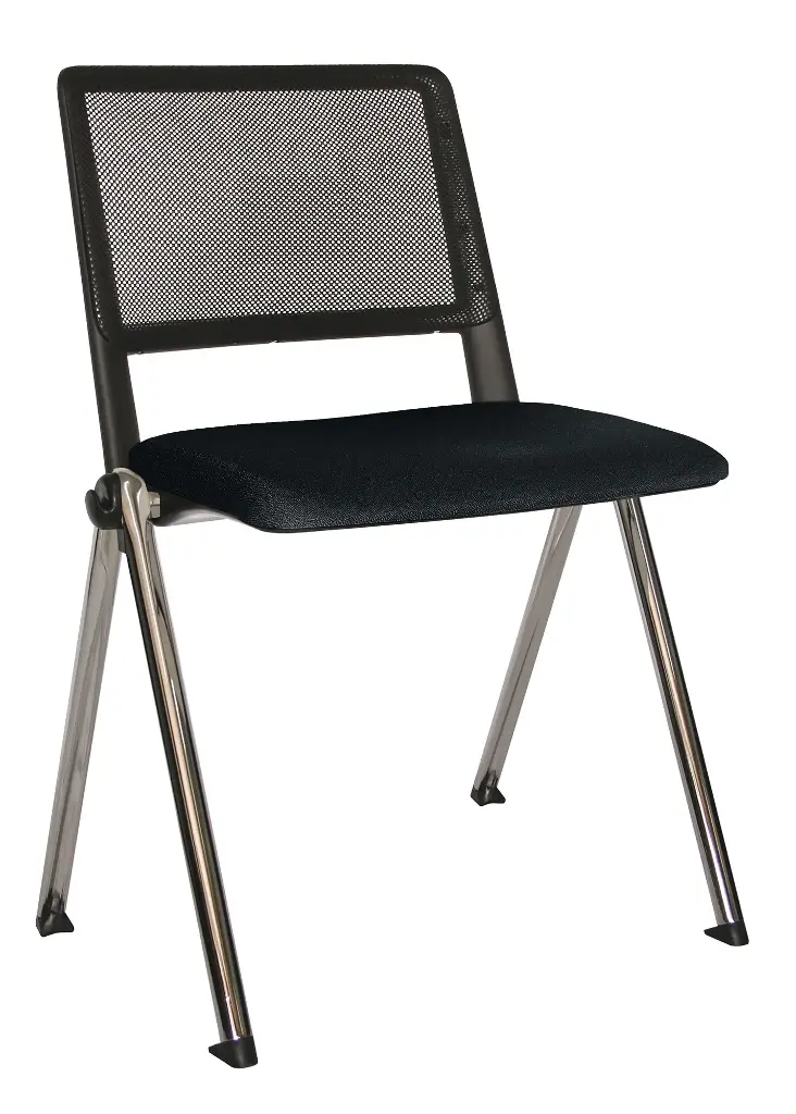 SILLA REVOLUTION ESTRCTURA CROMADA ASIENTO TAPIZADO RESPALDO MALLA NEGRA POLIPROPILENO EXPUERTO