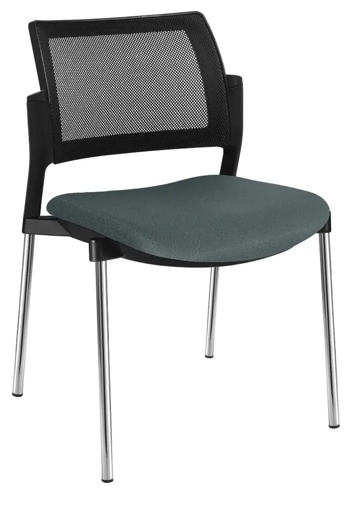 [OHV-369CR] SILLA KYOS RESPALDO MALLA  NEGRA ASIENTO TAPIZADO ESTRUCTURA CROMADA