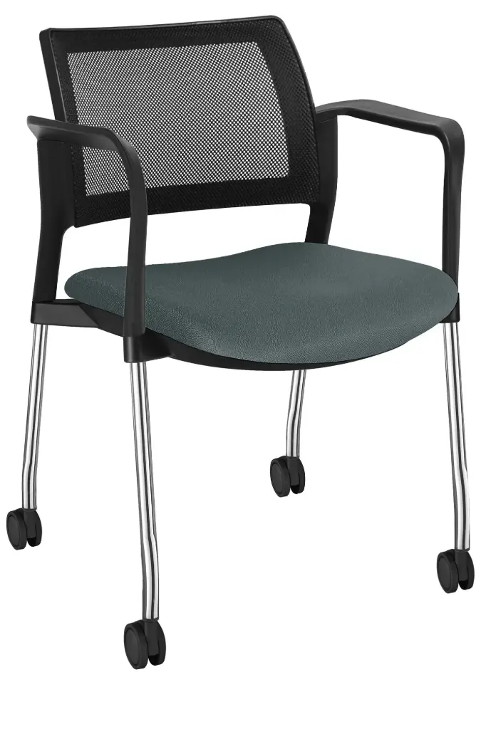 [OHV-372CR] SILLA KYOS  CON BRAZOS RESPALDO MALLA NEGRA ASIENTO TAPIZADO ESTRUCTURA CROMADA