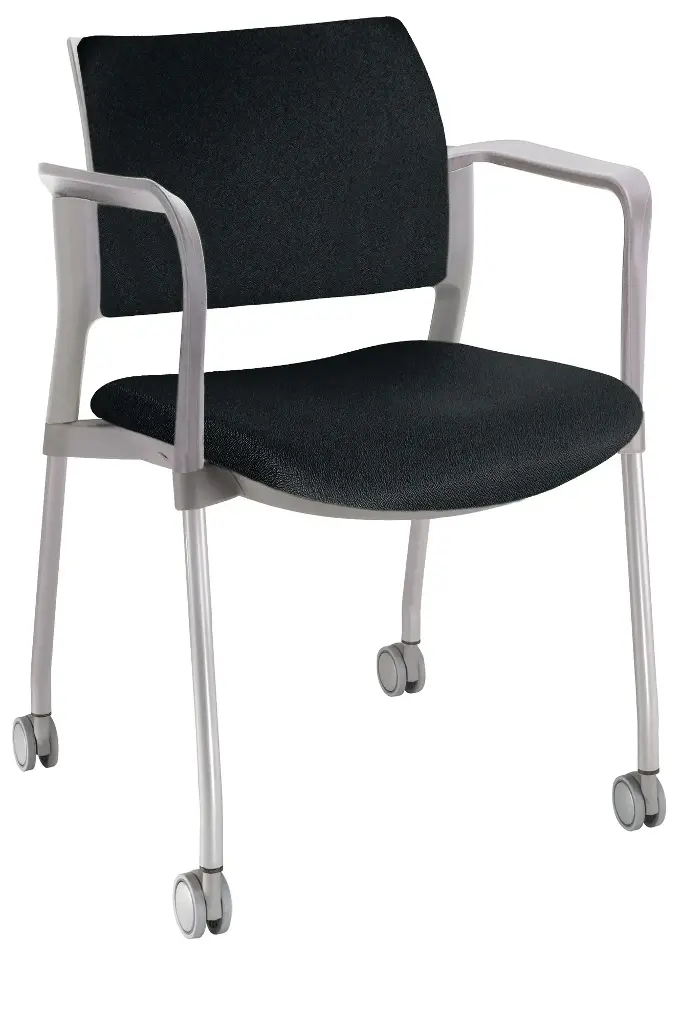 SILLA KYOS  ESTRUCTURA GRIS, CON BRAZOS, CON RODAJS, ASIENTO Y RESPALDO TAPIZADO