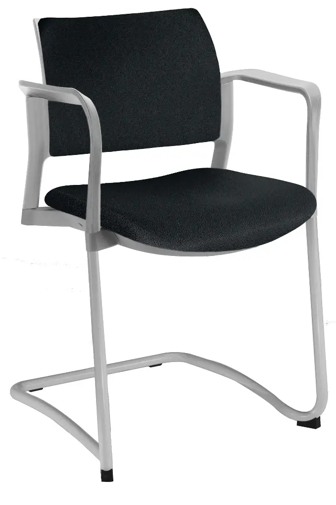 SILLA KYOS TRINEO GRIS, CON BRAZOS, ASIENTO Y RESPALDO TAPIZADO