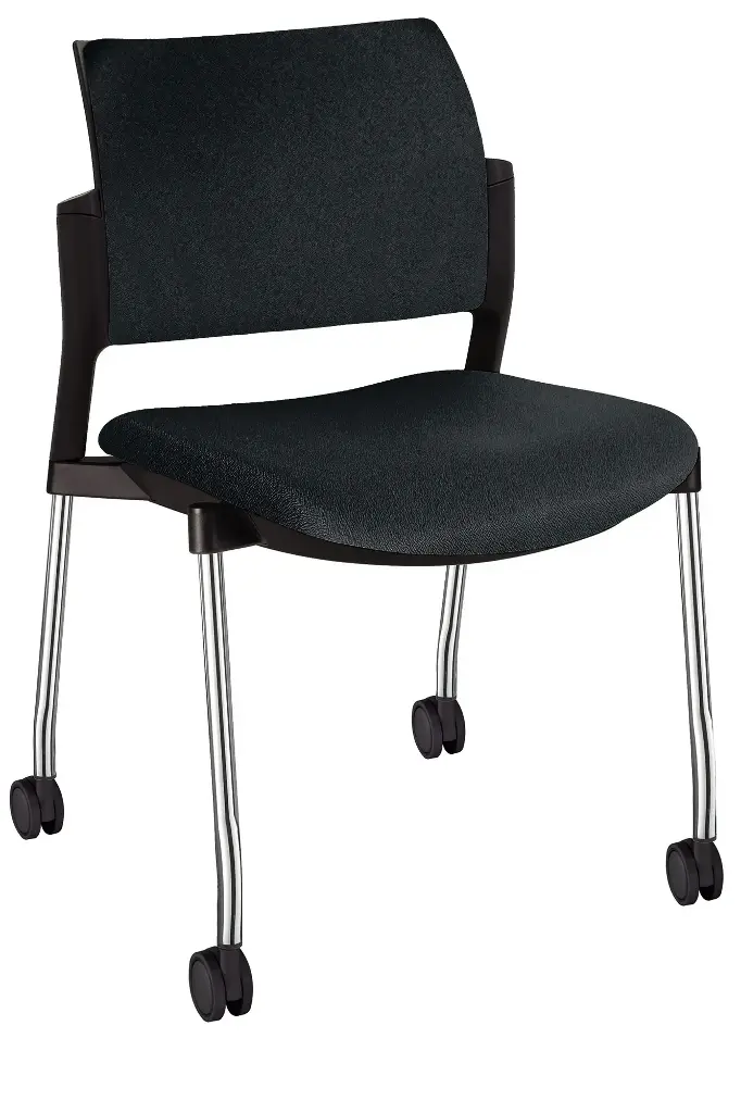 SILLA KYOS  ESTRUCTURA CROMADA, CON RODAJS,  ASIENTO Y RESPALDO TAPIZADO 