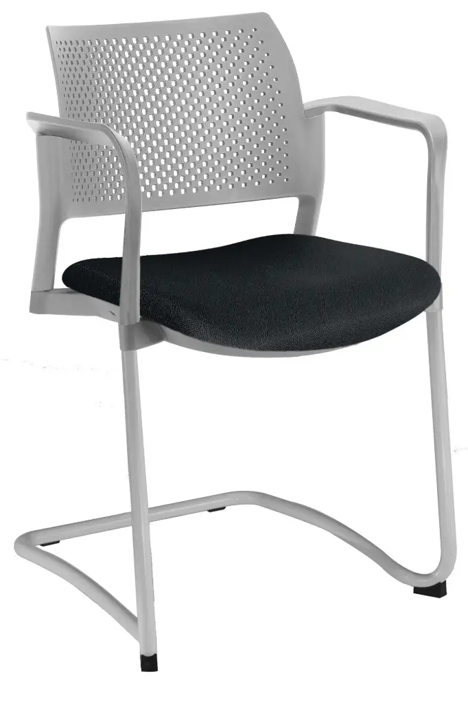 SILLA KYOS TRINEO GRIS, CON BRAZOS RESPALDO GRIS ASIENTO TAPIZADO 
