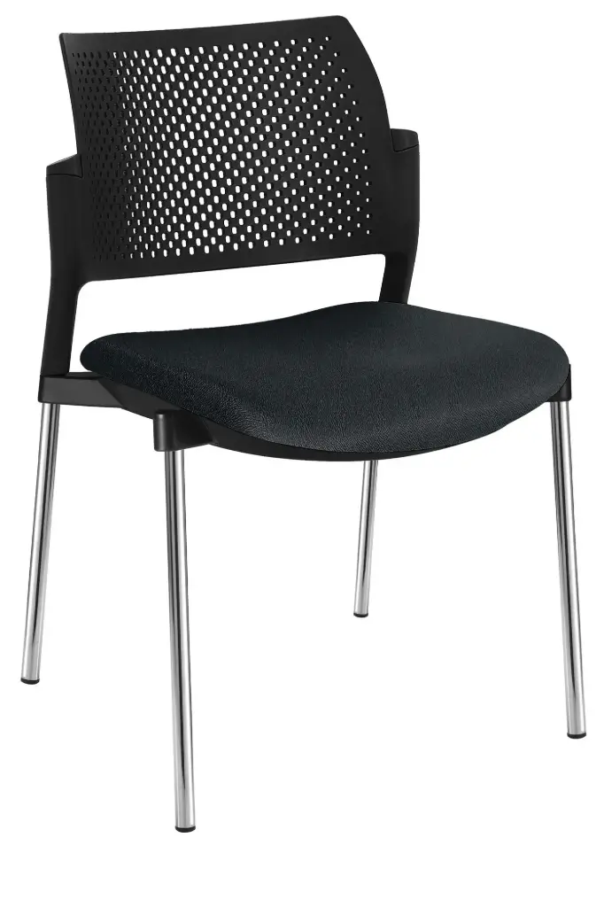 SILLA KYOS ESTRUCTURA CROMADA, RESPALDO NEGRO ASIENTO TAPIZADO 