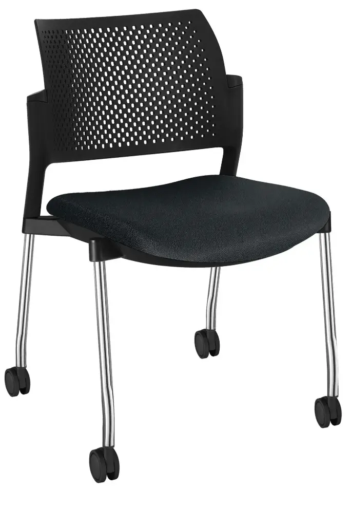 SILLA KYOS ESTRUCTURA CROMADA, RESPALDO NEGRO ASIENTO TAPIZADO 352