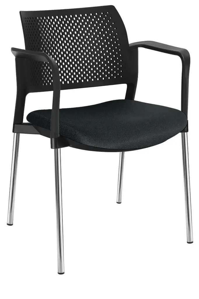 SILLA KYOS ESTRUCTURA CROMADA, CON BRAZOS RESPALDO NEGRO ASIENTO TAPIZADO 353 