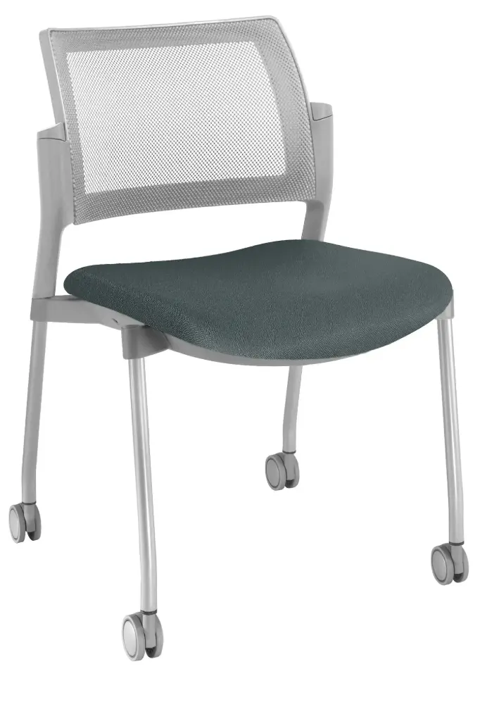 SILLA KYOS  ESTRUCTURA GRIS, CON RODAJAS, RESPALDO MALLA GRIS ASIENTO TAPIZADO 