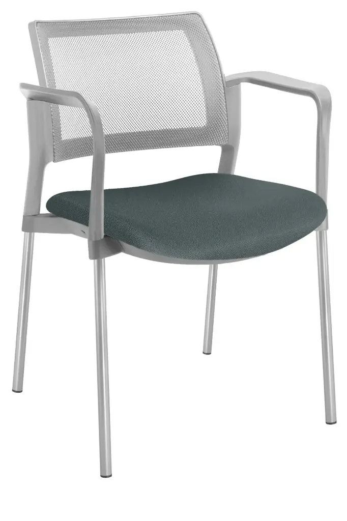 [OHV-367] SILLA KYOS ESTRUCTURA GRIS, CON BRAZOS RESPALDO MALLA GRIS ASIENTO TAPIZADO