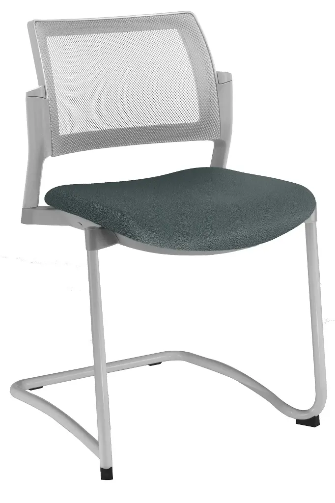SILLA KYOS TRINEO GRIS, RESPALDO MALLA GRIS ASIENTO TAPIZADO