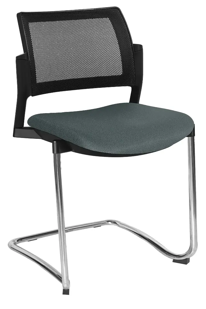 SILLA KYOS RESPALDO MALLA NEGRO ASIENTO TAPIZADO TRINEO CROMADO