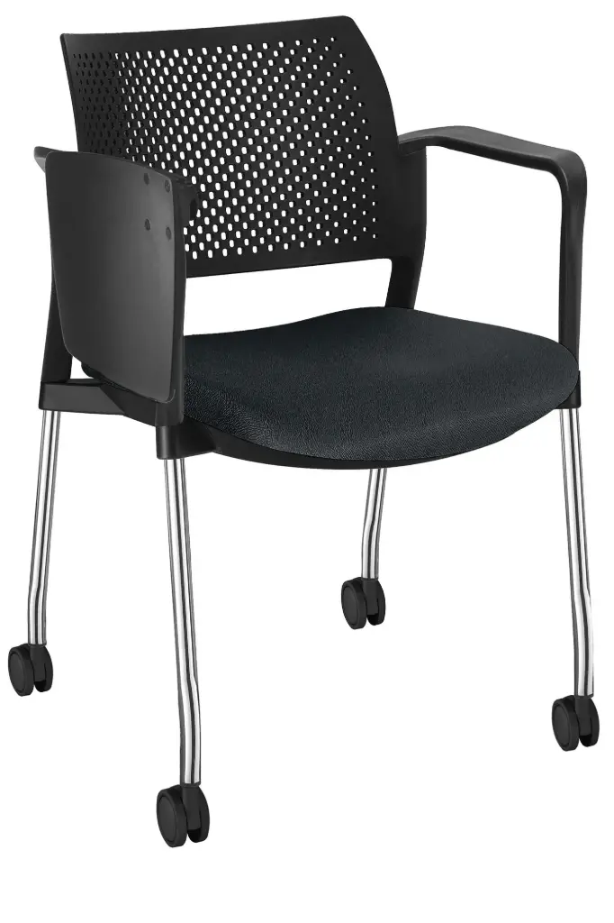 PUPITRE KIOS GIRATORIO CON BRAZOS ASIENTO TAPIZADO RESPALDO EXPUESTO