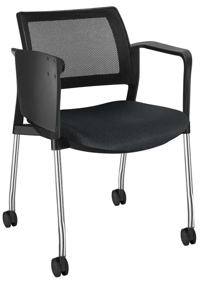 PUPITRE KYOS GIRTORIO CON BRAZOS ASIENTO TAPIZADO RESPALDO MALLA COLOR GRIS CROMADO