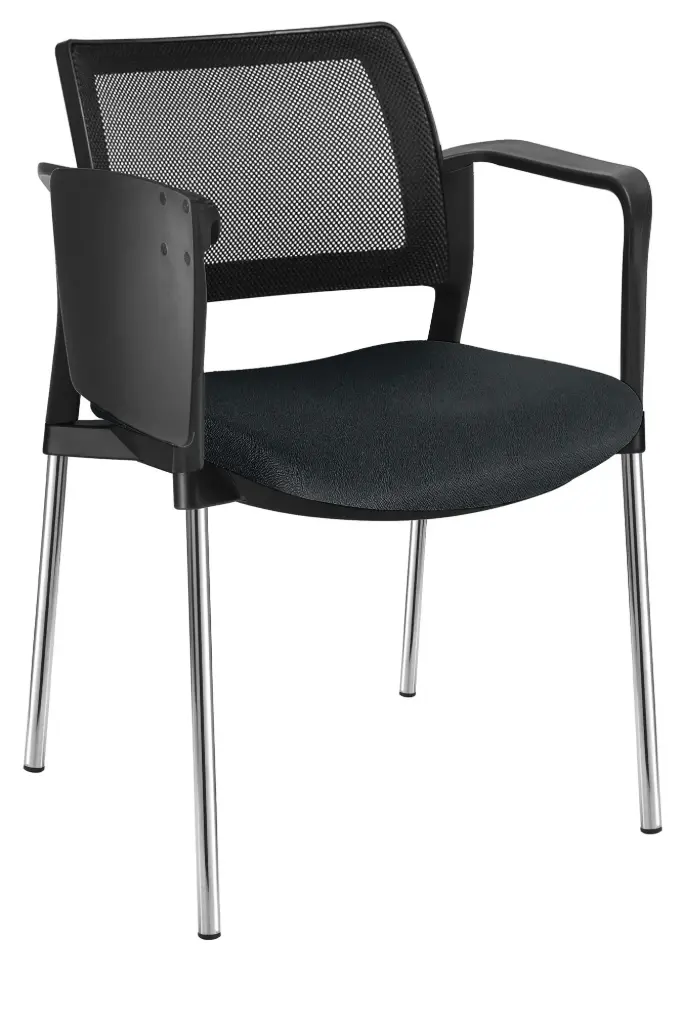 PUPITRE KYOS CON BRAZOS ASIENTO TAPIZADO  RESPLADO MALLA COLOR  GRIS CROMADO