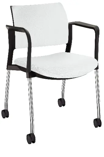 SILLA KYOS ESTRUCTURA CROMADA, CON BRAZOS Y RODAJAS, ASIENTO Y RESPALDO TAPIZADO 336