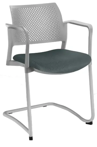 SILLA KYOS TRINEO GRIS, CON BRAZOS RESPALDO GRIS ASIENTO TAPIZADO 
