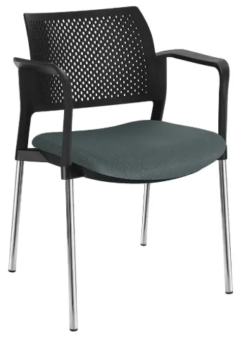 SILLA KYOS ESTRUCTURA CROMADA, CON BRAZOS RESPALDO NEGRO ASIENTO TAPIZADO 353 