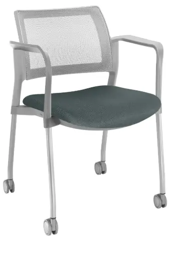 [OHV-368] SILLA KYOS ESTRUCTURA GRIS, CON BRAZOS, CON RODAJAS, RESPALDO MALLA GRIS ASIENTO TAPIZADO 368