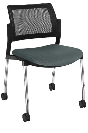 [OHV-370CR] SILLA KYOS  RESPALDO MALLA NEGRA ASIENTO TAPIZADO ESTRUCTURA CROMADA