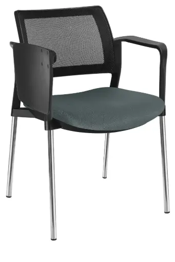 PUPITRE KYOS CON BRAZOS ASIENTO TAPIZADO  RESPLADO MALLA COLOR  GRIS CROMADO