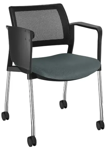 PUPITRE KYOS GIRTORIO CON BRAZOS ASIENTO TAPIZADO RESPALDO MALLA COLOR GRIS CROMADO